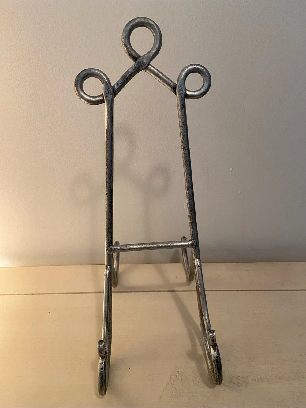 Wrought Iron Tabletop Easel Distressed Silver Farmhouse Cottagecore